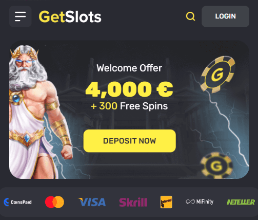 GetSlots Casino Spieloberfläche mit beliebten Slot-Maschinen und Live Casino